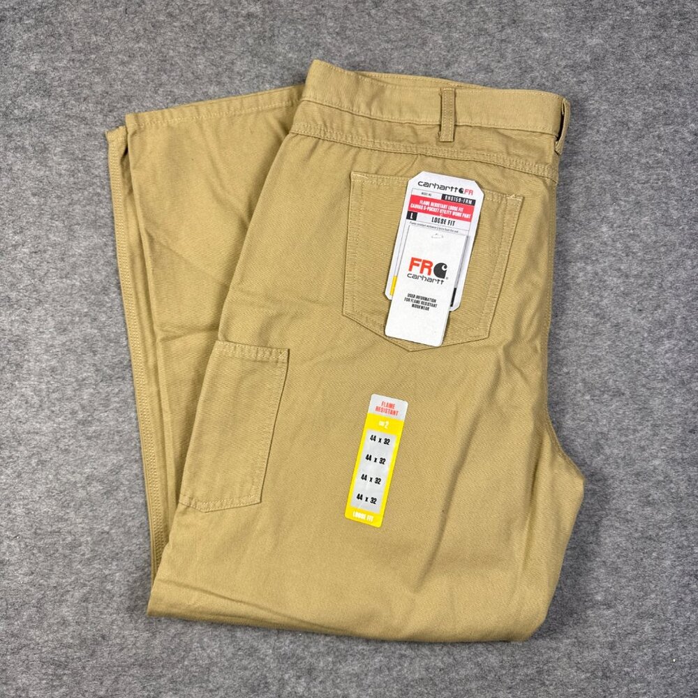 Carhartt FR Pants Mens 44x32 Khaki Flame Resistant Loose Fit Canvas Utility Work